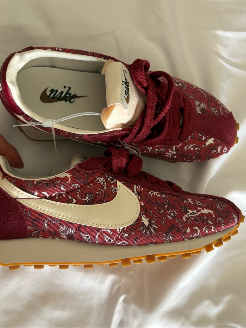 Nike Women's Burgundy Floral Sneakers with Cream Swoosh
